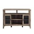 Pemberly Row Farmhouse Wood Buffet Console with Glass Doors in Gray