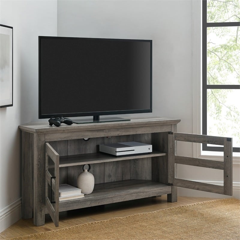 Pemberly Row Transitional Wood Corner TV Console for TVs up to 44