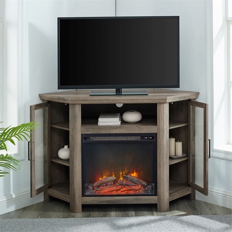 Pemberly Row Modern Wood Corner Fireplace TV Stand for TVs up to 48