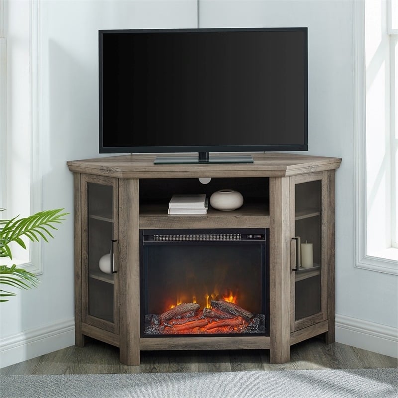 Pemberly Row Modern Wood Corner Fireplace TV Stand for TVs up to 48