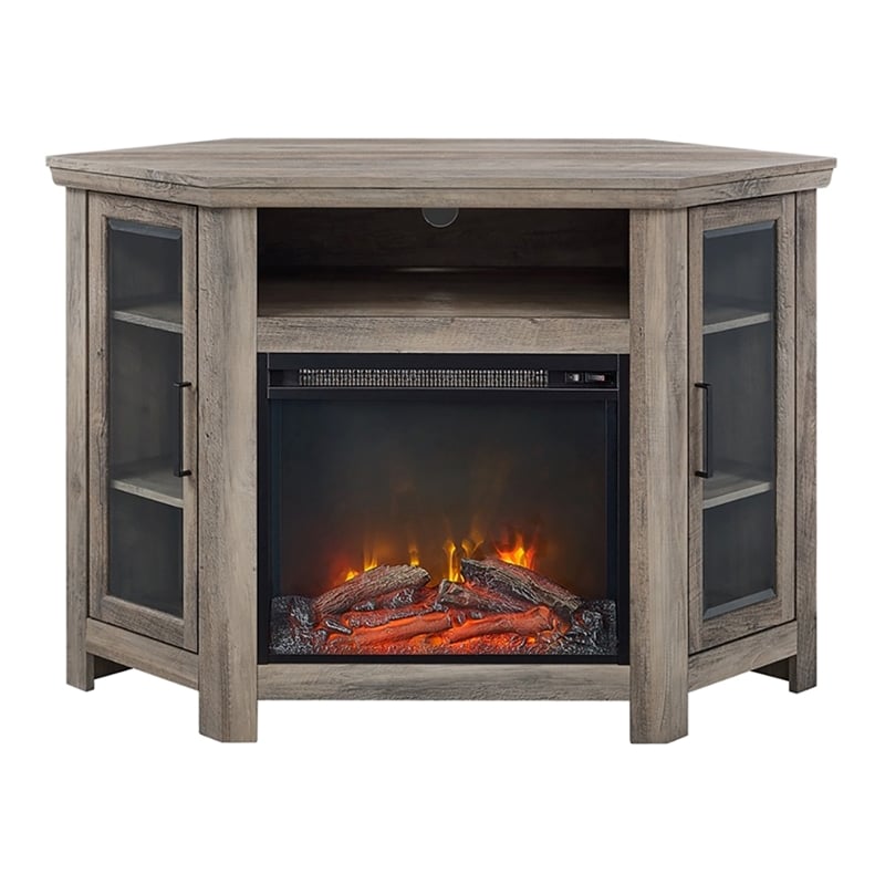 Pemberly Row Modern Wood Corner Fireplace TV Stand for TVs up to 48