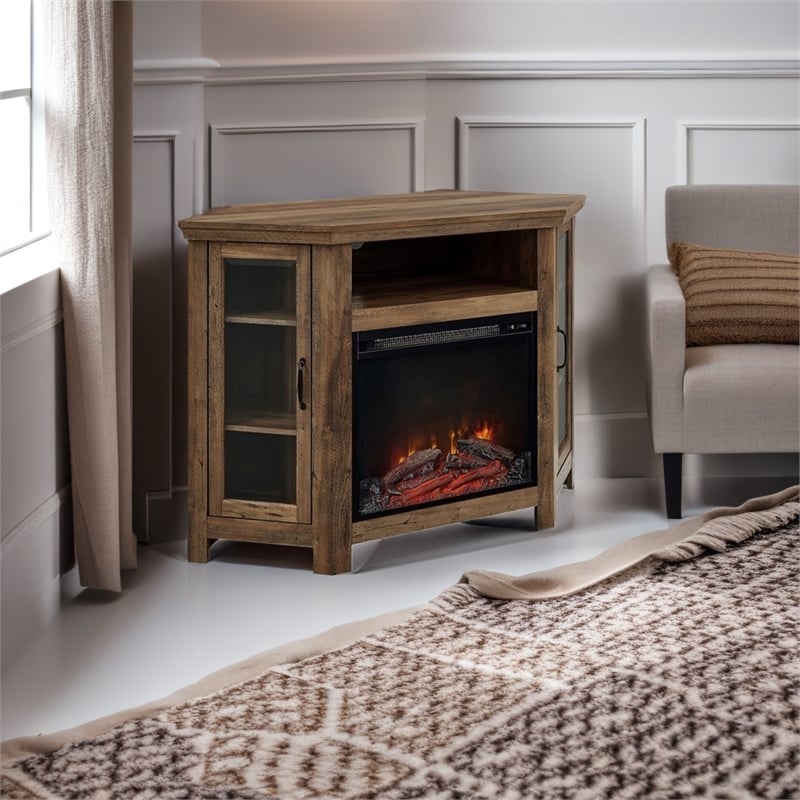 Pemberly Row Traditional Wood Corner Fireplace TV Stand for TVs up to 48