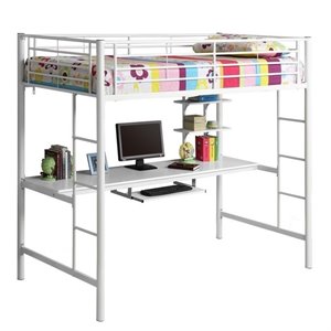 pemberly row metal workstation twin loft bunk bed in white