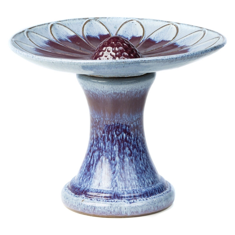 Pemberly Row Ceramic Bird Bath in Blue
