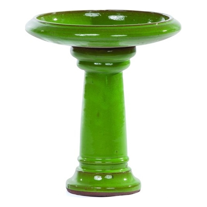 Pemberly Row Ceramic Bird Bath in Chartreuse