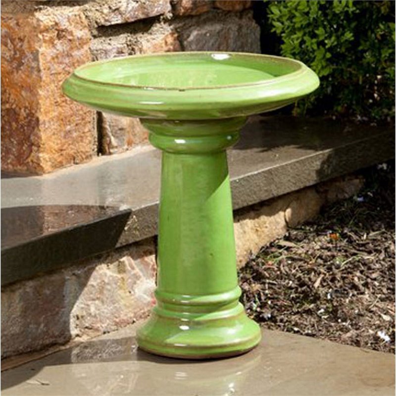 Pemberly Row Ceramic Bird Bath in Chartreuse