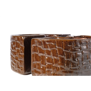 Pemberly Row 2-Half Moon Shaped Ceramic Umbrella Planter in Terra Brown