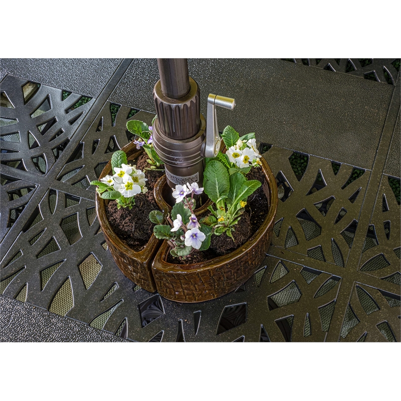 Pemberly Row 2-Half Moon Shaped Ceramic Umbrella Planter in Terra Brown