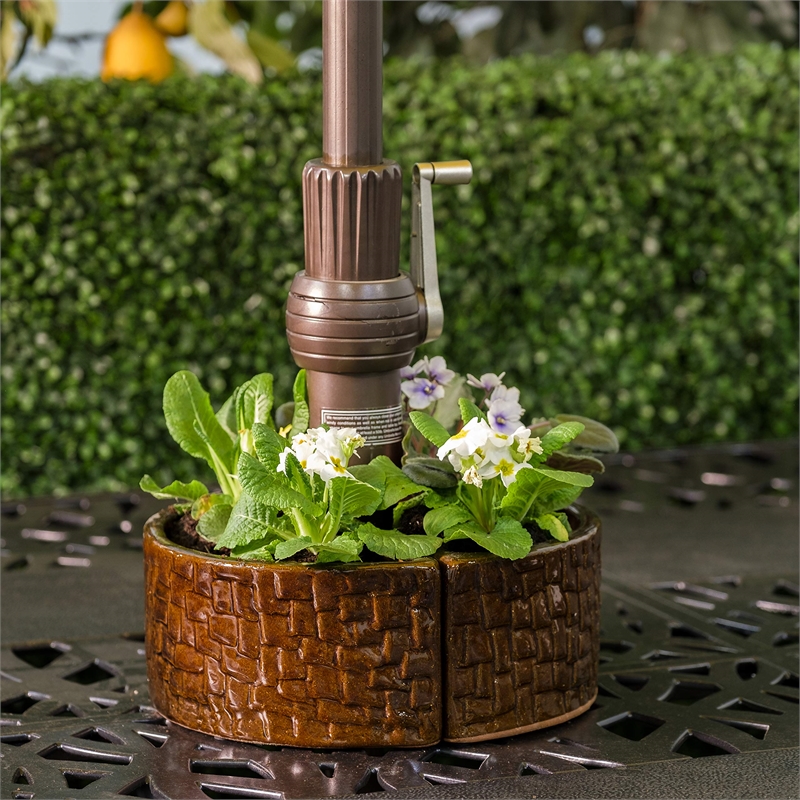 Pemberly Row 2-Half Moon Shaped Ceramic Umbrella Planter in Terra Brown