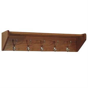 pemberly row 5 hook wall mounted coat rack shelf in medium oak