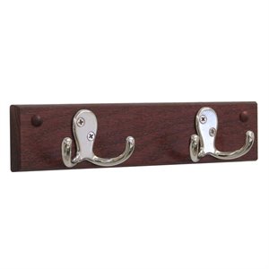 pemberly row 2 hook wall coat rack rail in mahogany and nickel