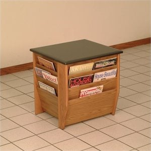 pemberly row end table with magazine pockets in medium oak