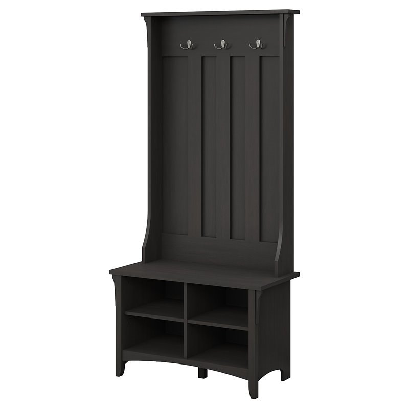 Pemberly Row Hall Tree with Storage Bench in Vintage Black
