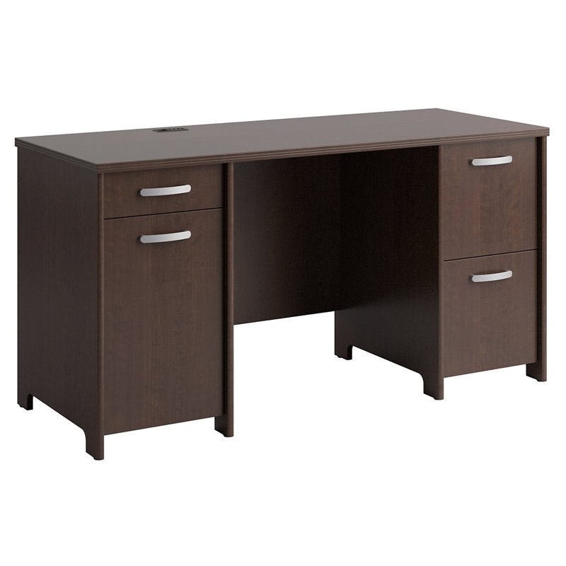 Pemberly Row 58 Double Pedestal Writing Desk In Mocha Cherry