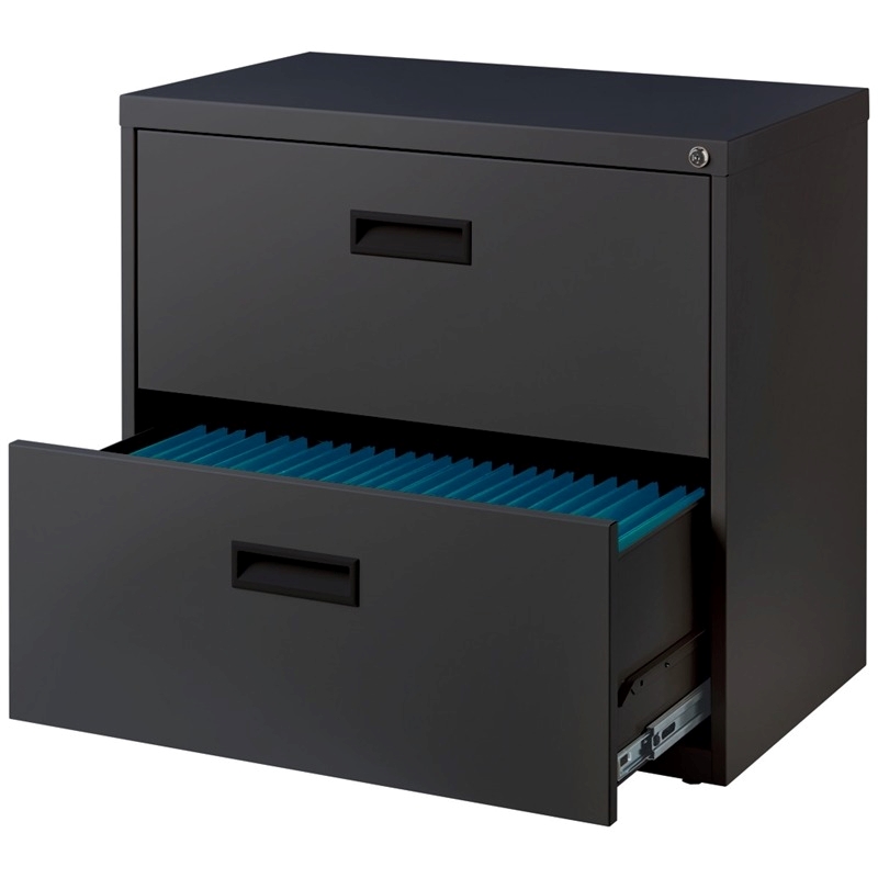 Pemberly Row 2 Drawers Lateral Gray Metal Filing Cabinet Pre-assembled