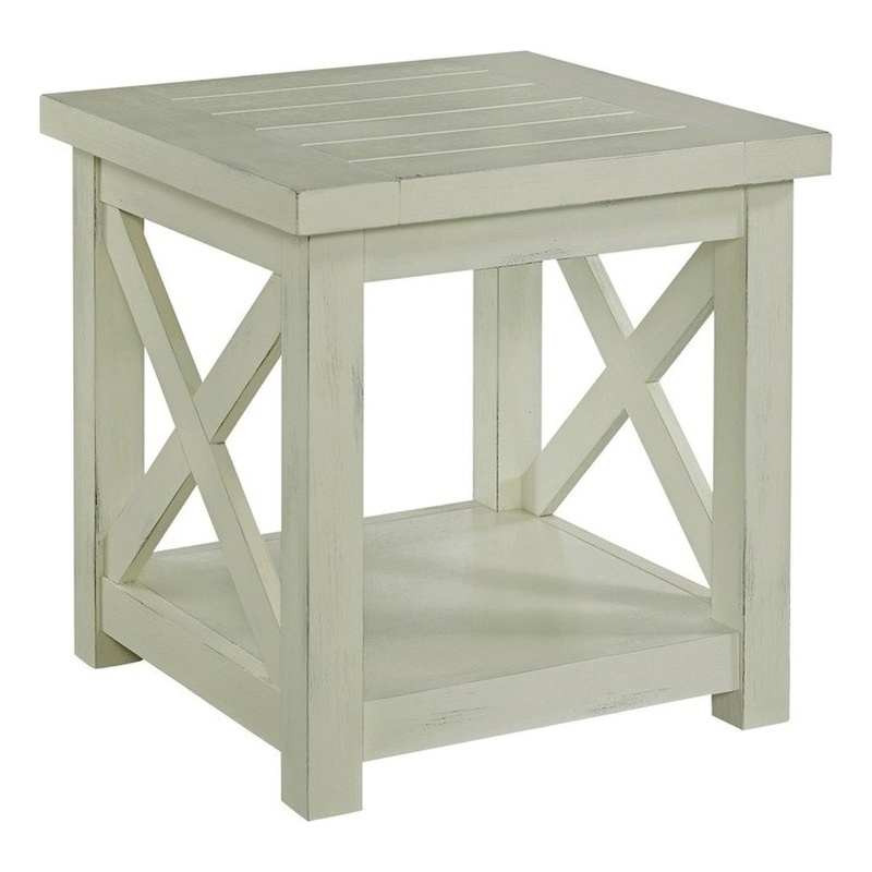 Pemberly Row Square Wood End Table with Open Storage in Off White