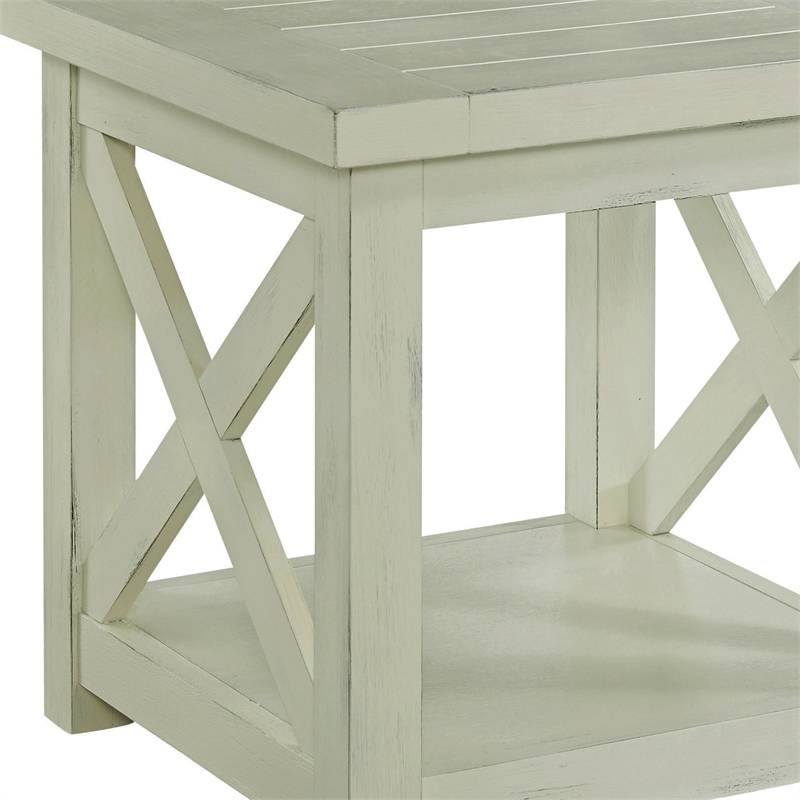 Pemberly Row Square Wood End Table with Open Storage in Off White