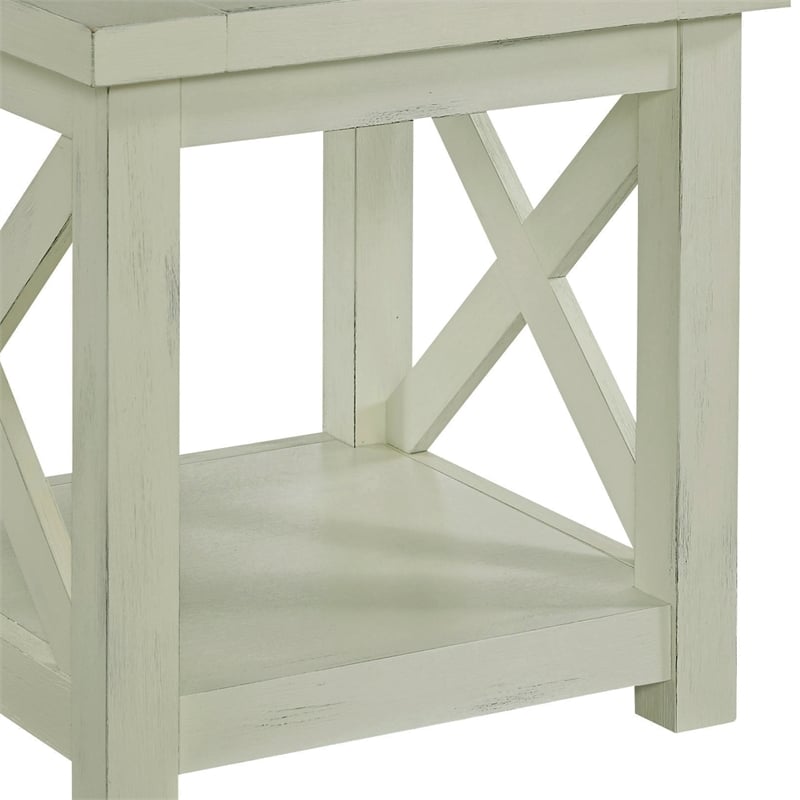 Pemberly Row Square Wood End Table with Open Storage in Off White