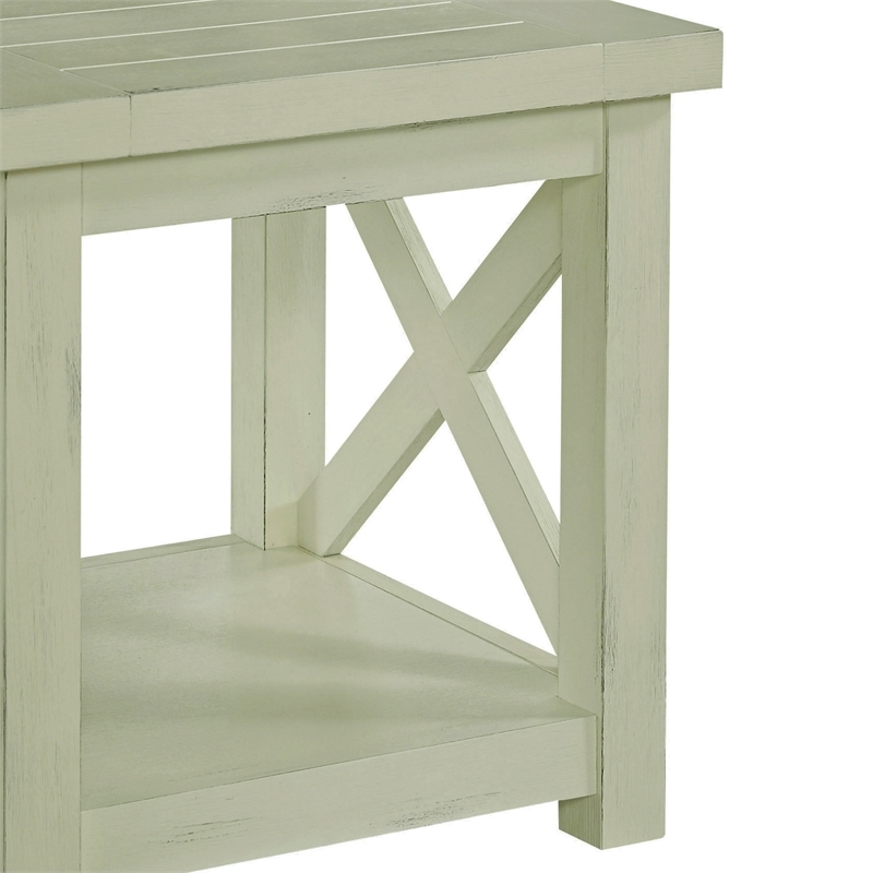 Pemberly Row Square Wood End Table with Open Storage in Off White