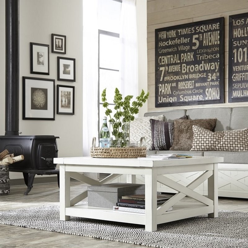 Pemberly Row Square Coffee Table in White