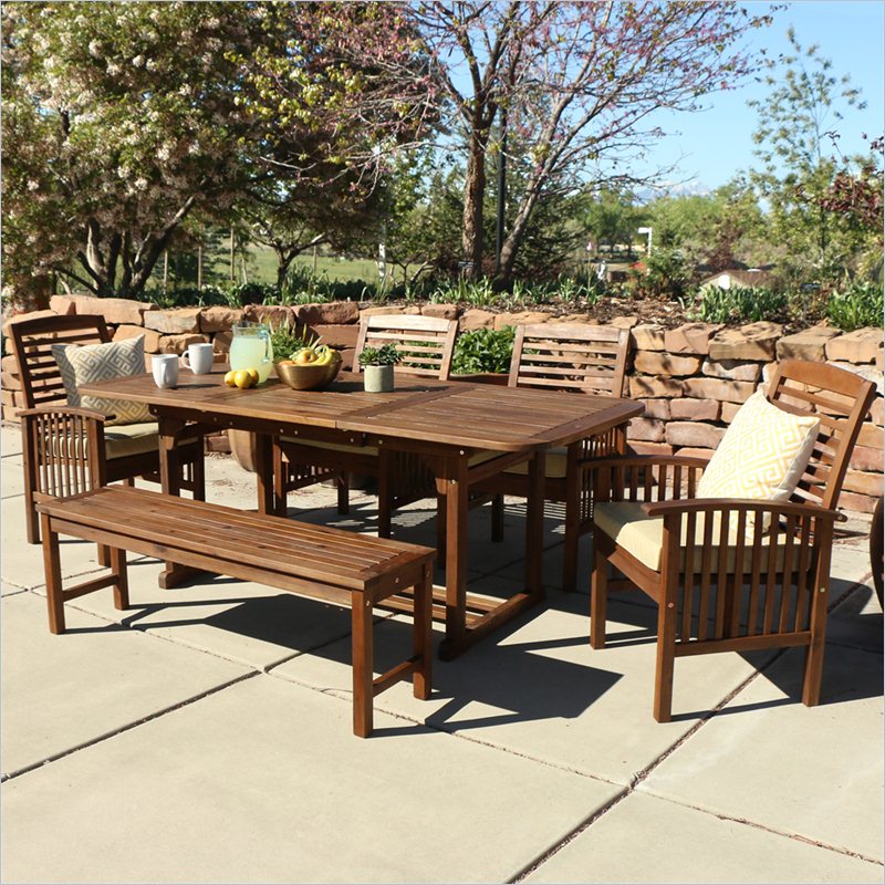 Pemberly Row 6 Piece Acacia Patio Dining Set in Dark Brown