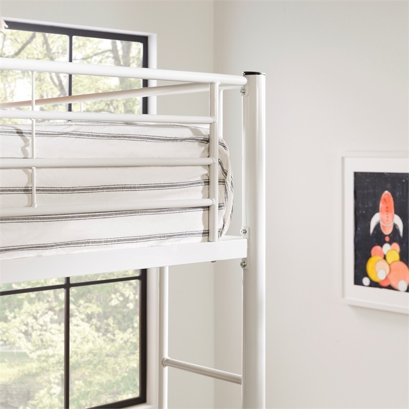 Pemberly Row Metal 2 Integrated Ladders Full Loft Bed in White
