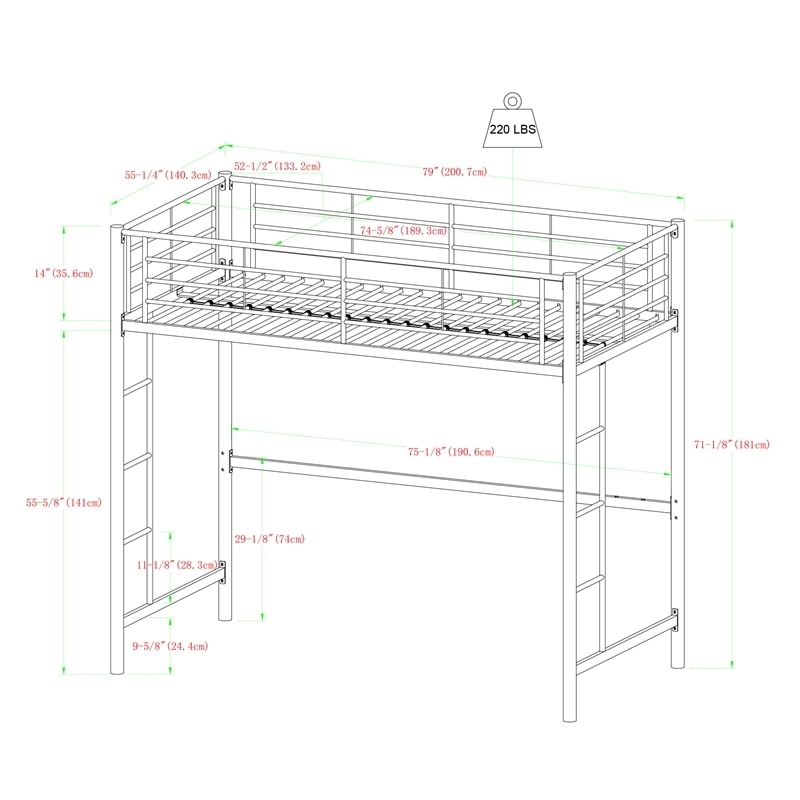 Pemberly Row Metal 2 Integrated Ladders Full Loft Bed in White