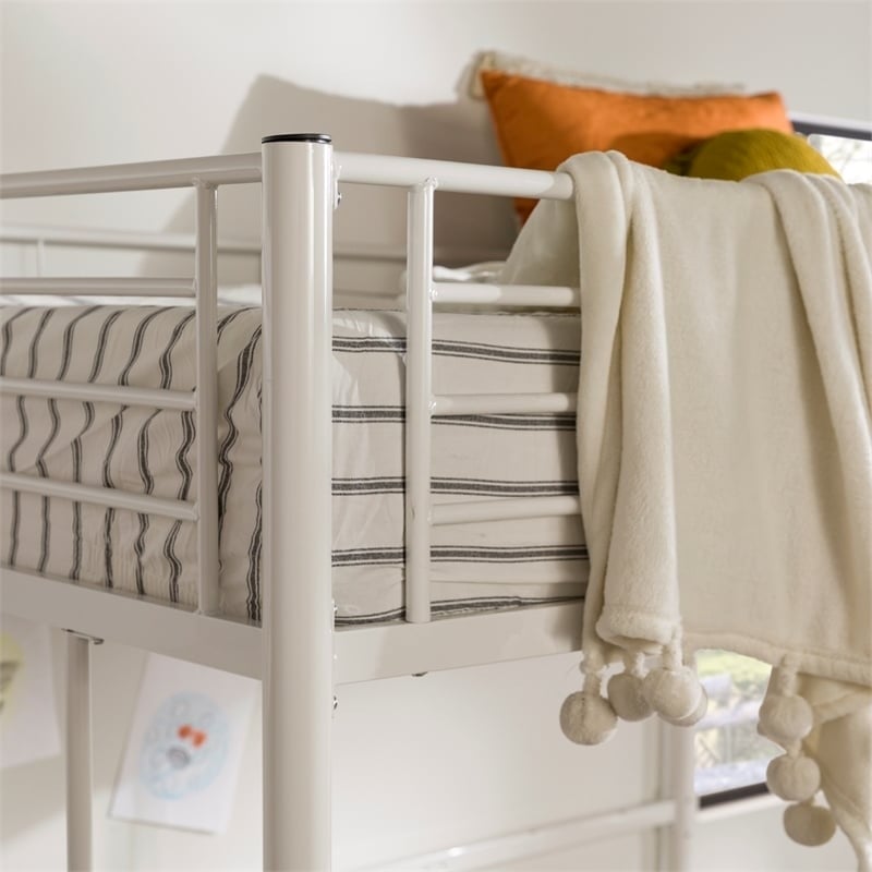 Pemberly Row Metal 2 Integrated Ladders Full Loft Bed in White