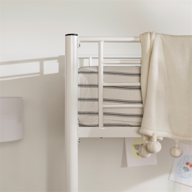 Pemberly Row Metal 2 Integrated Ladders Full Loft Bed in White
