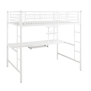 pemberly row metal full loft bed with workstation in white