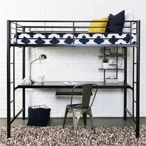 Pemberly Row Modern Steel Metal Full Loft Bed with Workstation in Trendy White