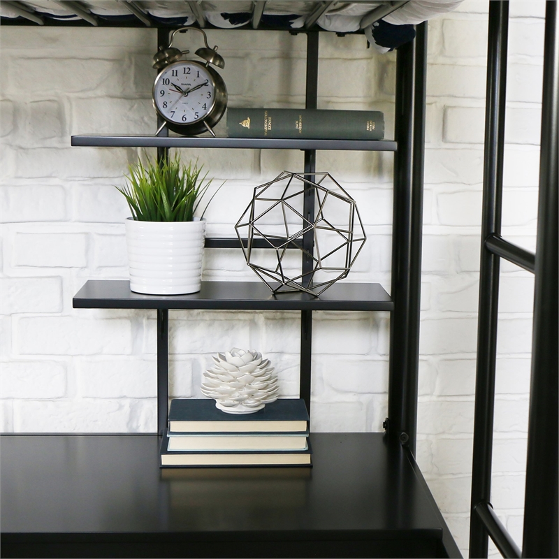 Pemberly Row Modern Steel Metal Full Loft Bed with Workstation in Trendy White