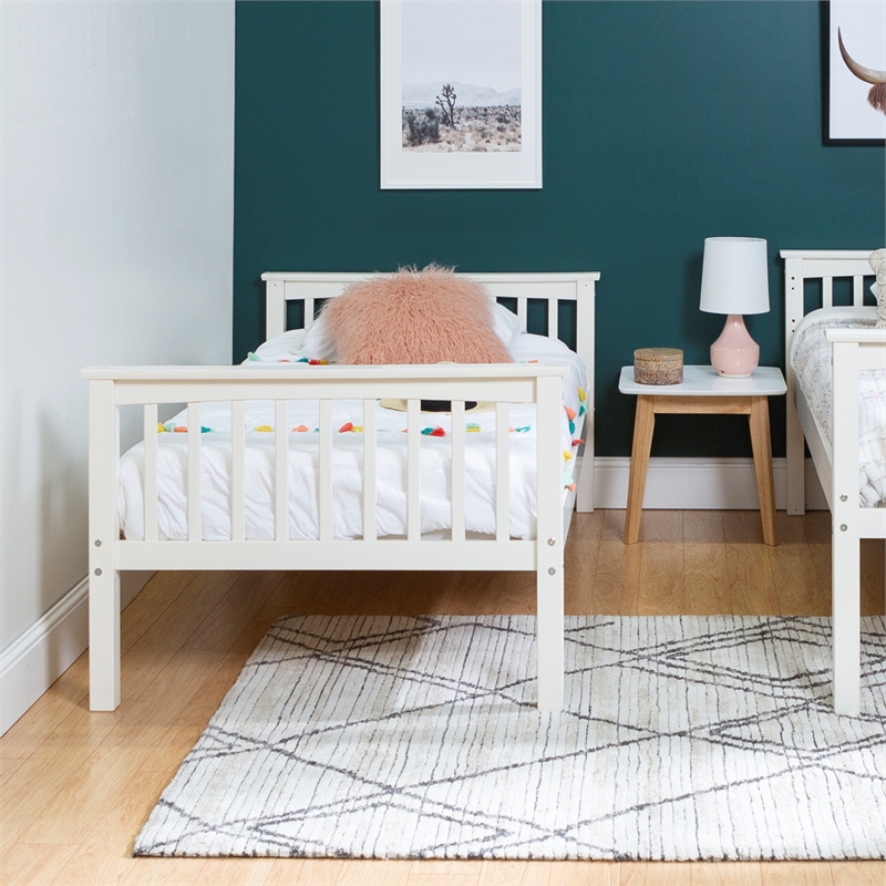 Pemberly Row Traditional Solid Wood Twin over Twin Design Bunk Bed in White
