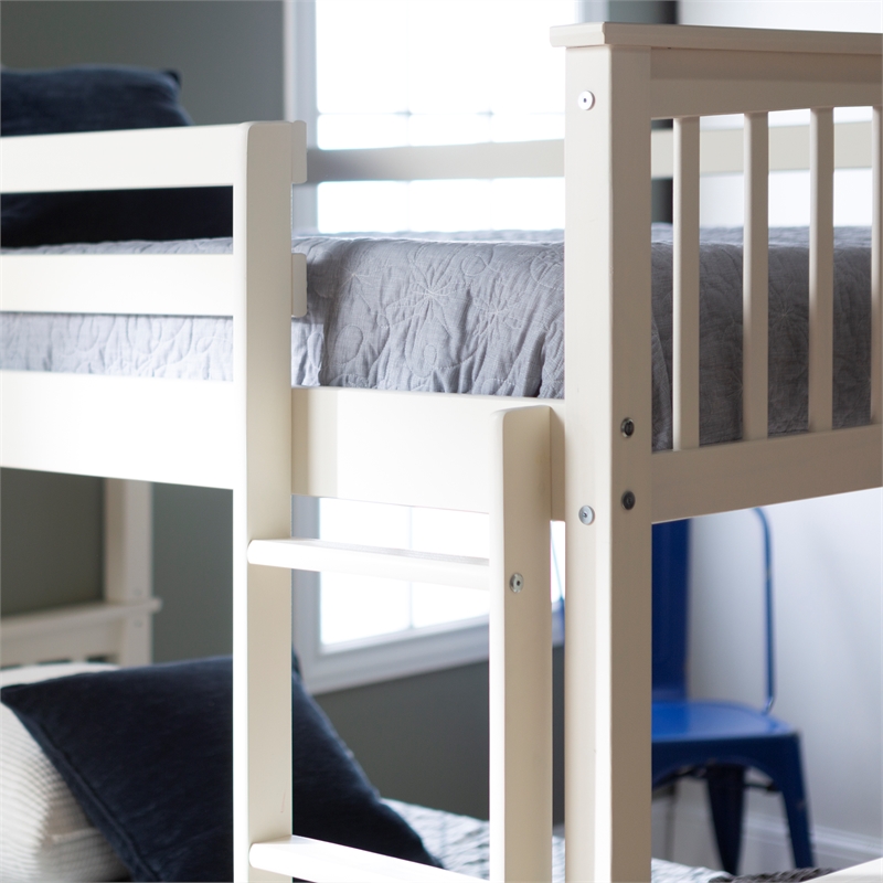 Pemberly Row Traditional Solid Wood Twin over Twin Design Bunk Bed in White