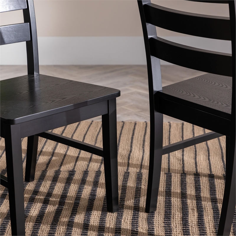Pemberly Row Modern Wood Ladder Back Dining Chair in Black (Set of 2)