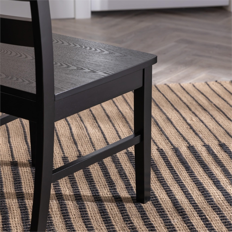 Pemberly Row Modern Wood Ladder Back Dining Chair in Black (Set of 2)