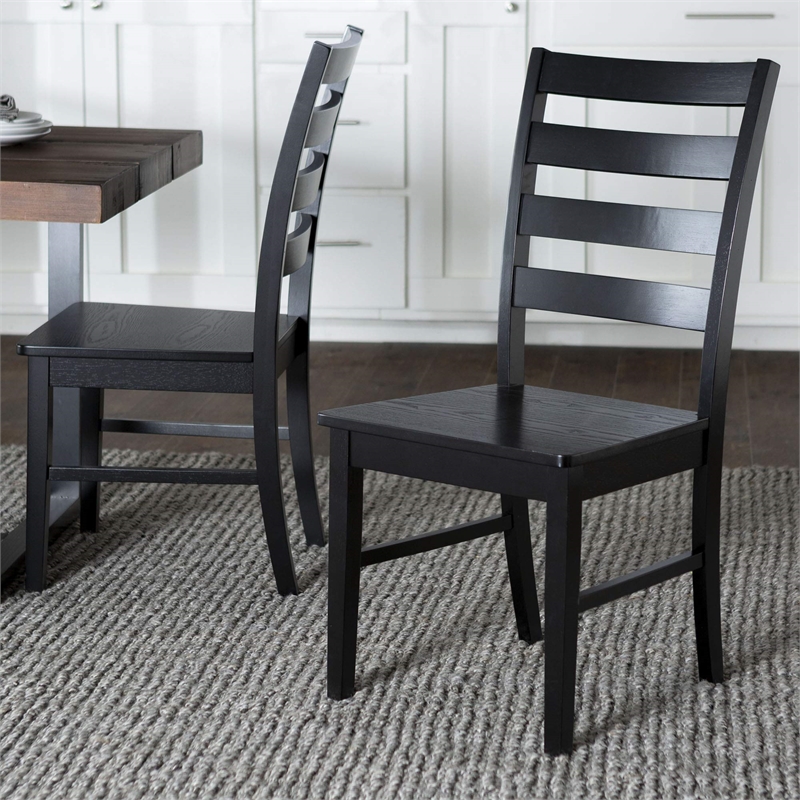 Pemberly Row Modern Wood Ladder Back Dining Chair in Black (Set of 2)