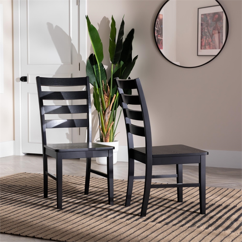 Pemberly Row Modern Wood Ladder Back Dining Chair in Black (Set of 2)