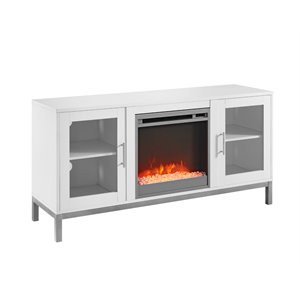 Pemberly Row 52&quot Fireplace TV Console with Metal Legs in White