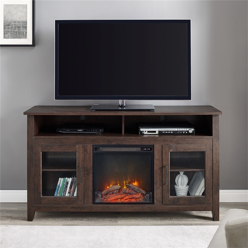 Pemberly Row Traditional Wood Fireplace Stand Console for TVs up to 58
