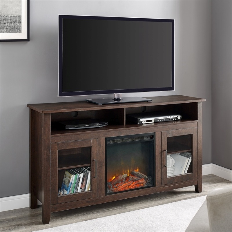 Pemberly Row Traditional Wood Fireplace Stand Console for TVs up to 58