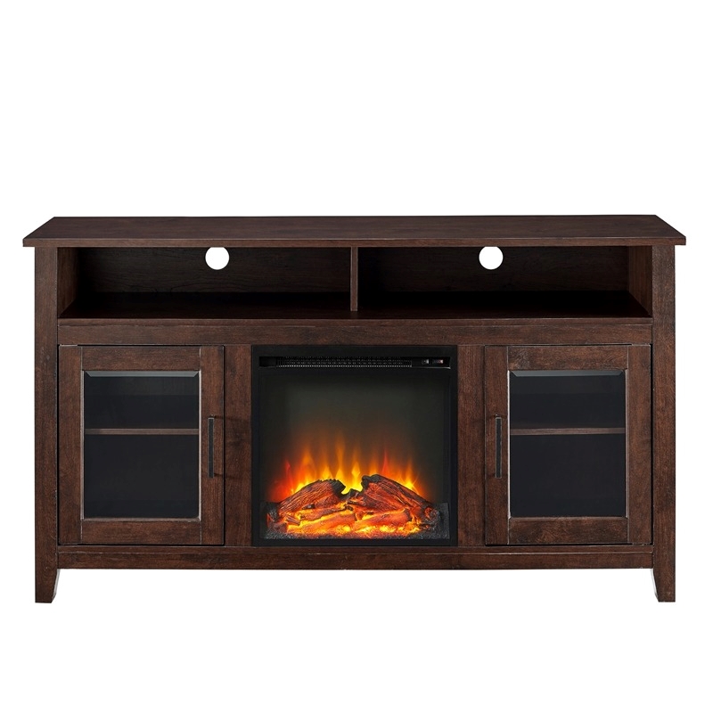 Pemberly Row Traditional Wood Fireplace Stand Console for TVs up to 58