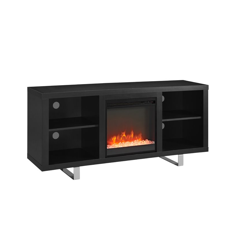 Pemberly Row 58 Wood TV Stand with Fireplace in Black