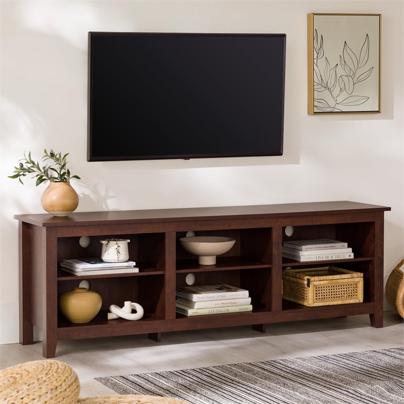 Pemberly Row Traditional Wood Stand Storage Console for TVs up to 70