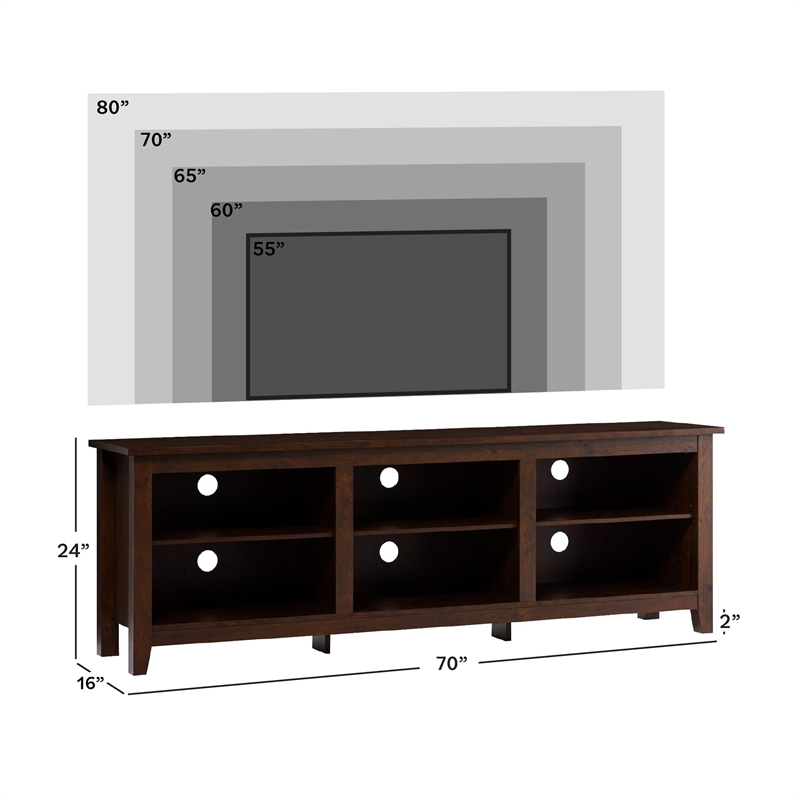 Pemberly Row Traditional Wood Stand Storage Console for TVs up to 70