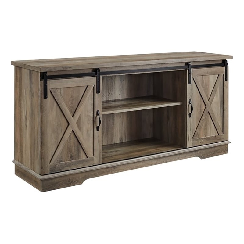 Pemberly Row Farmhouse Wood Sliding Door TV Console for TVs up to 58