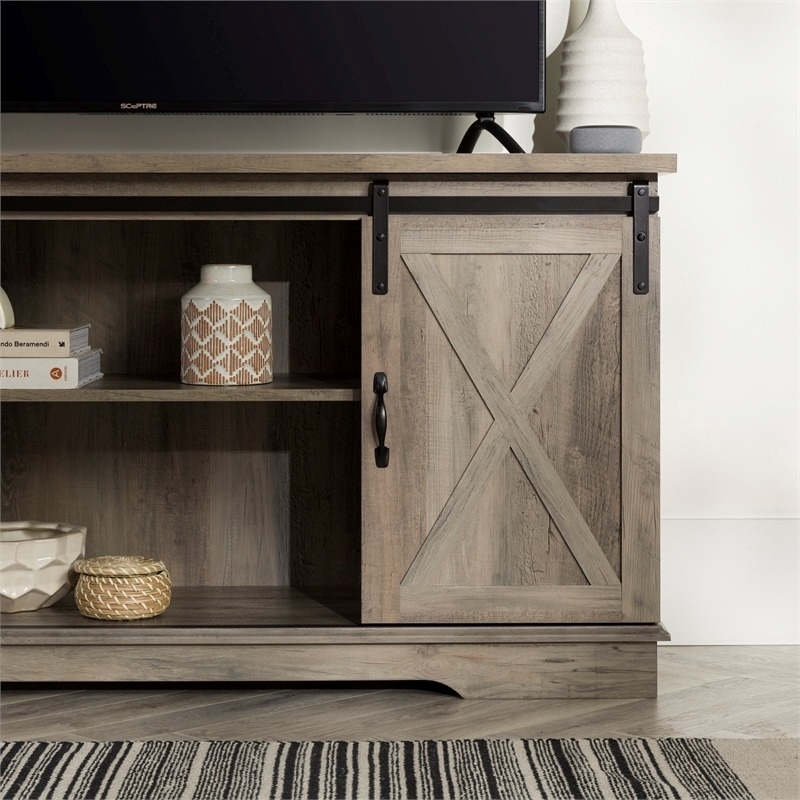 Pemberly Row Farmhouse Wood Sliding Door TV Console for TVs up to 58