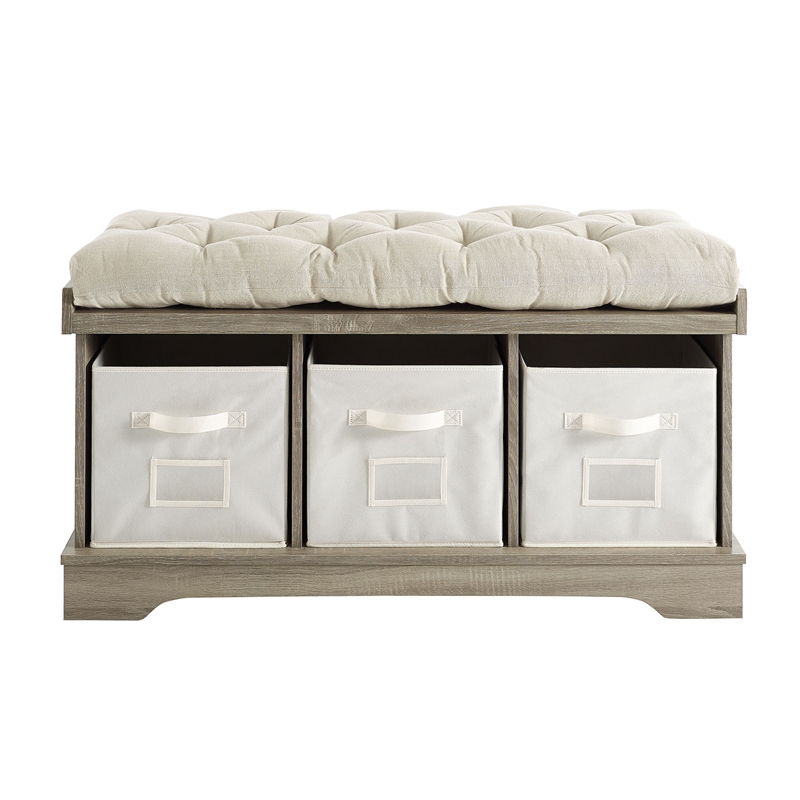 Pemberly Row Entryway Bench with Cushion in Gray Wash