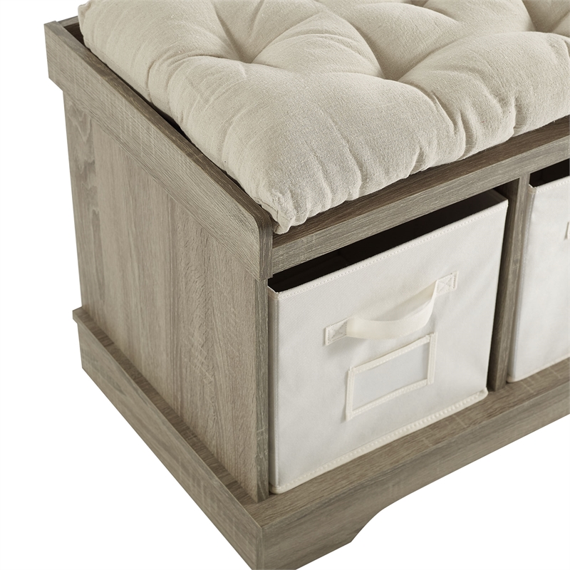 Pemberly Row Entryway Bench with Cushion in Gray Wash