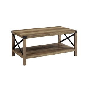 Pemberly Row 40&quot Metal Coffee Table in Reclaimed Barnwood and Black